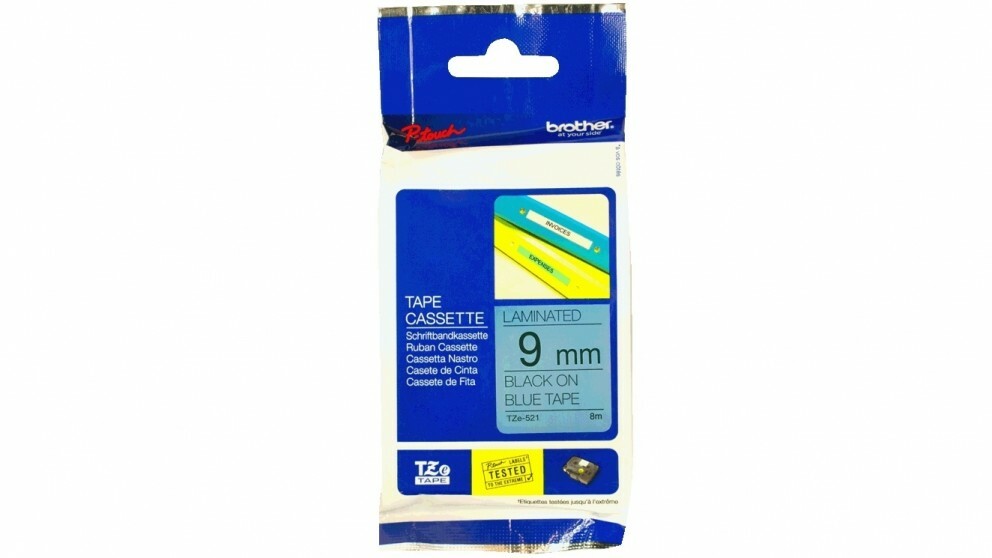 Brother 9mm Black on Blue Labelling Tape Genuine - 8 meters (TZe-521)